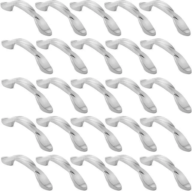 Alt view image 3 of 7 - Cauldham 25 Pack Solid Braided Kitchen Cabinet Pulls Handles (3" Hole Centers) - Drawer/Door Hardware - Style M260 - Satin Nickel