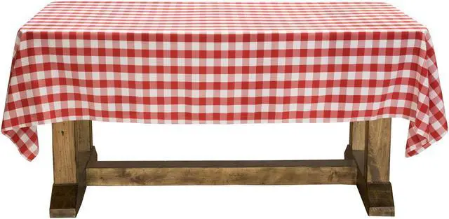 Main image of Lann's Linens - 60" x 126" Premium Checkered Tablecloth - Rectangular Polyester Fabric Picnic Table Cover - Red & White Gingham Cloth