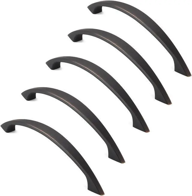 Alt view image 3 of 6 - Cauldham 5 Pack Solid Kitchen Cabinet Arch Pulls Handles (5" Hole Centers) - Curved Drawer/Door Hardware - Style M243 - Oil Rubbed Bronze