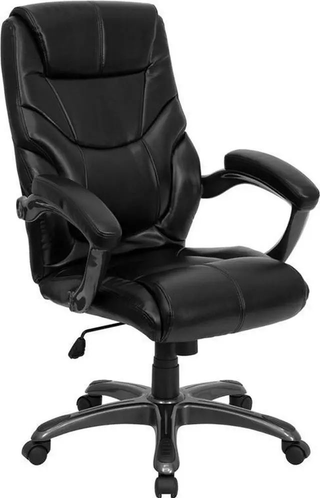 Alt view image 16 of 19 - Flash Furniture GO-724H-BK-LEA-GG High Back Black Leather Overstuffed Executive Office Chair