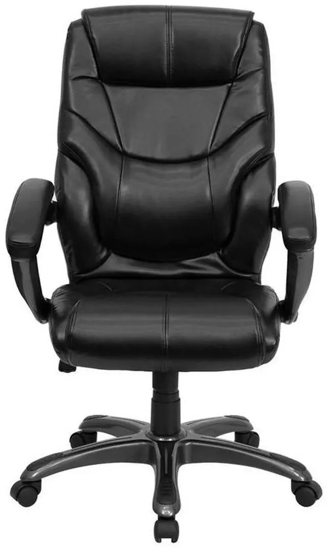 Alt view image 19 of 19 - Flash Furniture GO-724H-BK-LEA-GG High Back Black Leather Overstuffed Executive Office Chair
