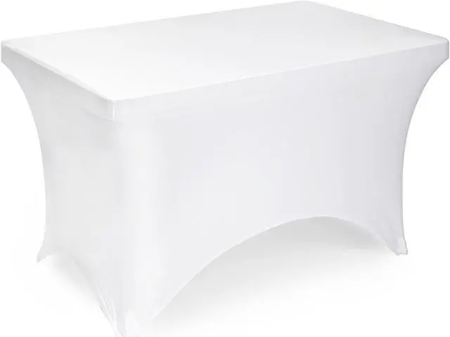 Alt view image 2 of 3 - Lann's Linens - 4' Fitted Stretch Tablecloth for 48" x 24" Rectangular Table - Wedding / Banquet / Trade Show - Spandex Cloth Fabric Cover - White
