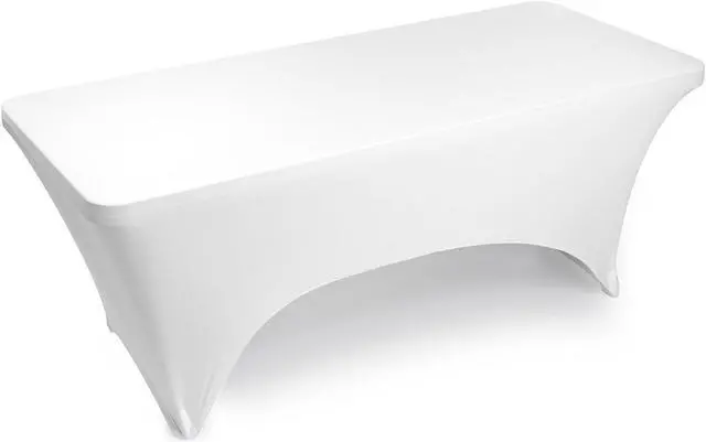 Alt view image 2 of 3 - Lann's Linens - 6' Fitted Stretch Tablecloth for 72" x 30" Rectangular Table - Wedding / Banquet / Trade Show - Spandex Cloth Fabric Cover - White