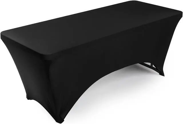 Main image of Lann's Linens - 6' Fitted Stretch Tablecloth for 72" x 30" Rectangular Table - Wedding / Banquet / Trade Show - Spandex Cloth Fabric Cover - Black
