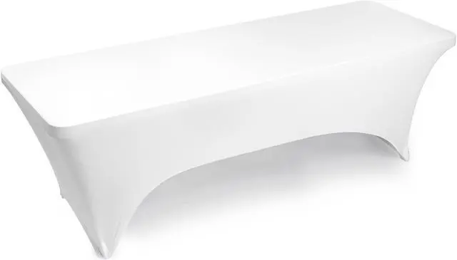 Main image of Lann's Linens - 8' Fitted Stretch Tablecloth for 96" x 30" Rectangular Table - Wedding / Banquet / Trade Show - Spandex Cloth Fabric Cover - White