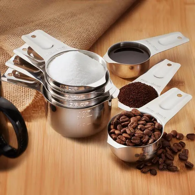 Alt view image 5 of 5 - Last Confection 7pc Stainless Steel Measuring Cup Set - Includes 1/8 Cup Coffee Scoop - Measurements for Dry and Liquid Cooking & Baking Ingredients