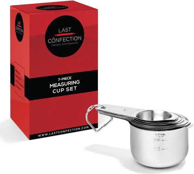 Alt view image 4 of 5 - Last Confection 7pc Stainless Steel Measuring Cup Set - Includes 1/8 Cup Coffee Scoop - Measurements for Dry and Liquid Cooking & Baking Ingredients