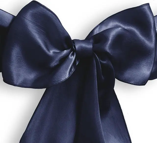 Alt view image 2 of 3 - Lann's Linens - 100 Elegant Satin Wedding/Party Chair Cover Sashes/Bows - Ribbon Tie Back Sash - Navy Blue