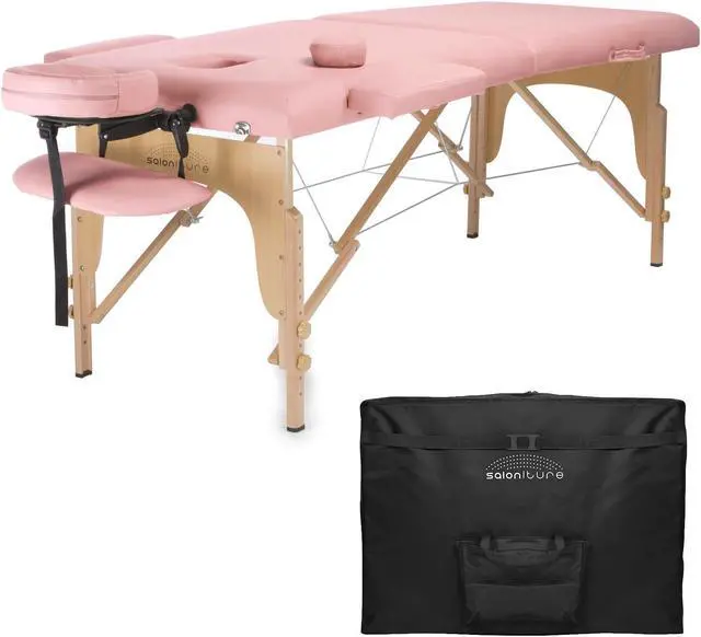Main image of Saloniture Professional Portable Folding Massage Table with Carrying Case - Pink