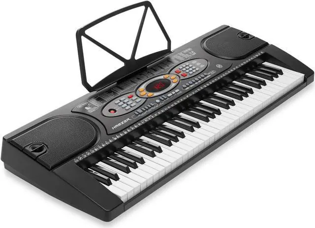 Alt view image 3 of 7 - Hamzer 61-Key Electronic Keyboard Portable Digital Music Piano with H-Stand, Stool, Headphones, Microphone, & Sticker Set