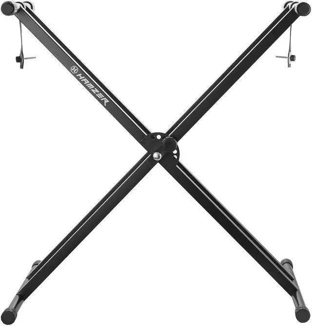 Alt view image 3 of 8 - Hamzer Heavy Duty, Double-X Piano Keyboard Stand - Height Adjustable & Portable Brace w/ Non Slip Caps & Durable Locking Straps, Black