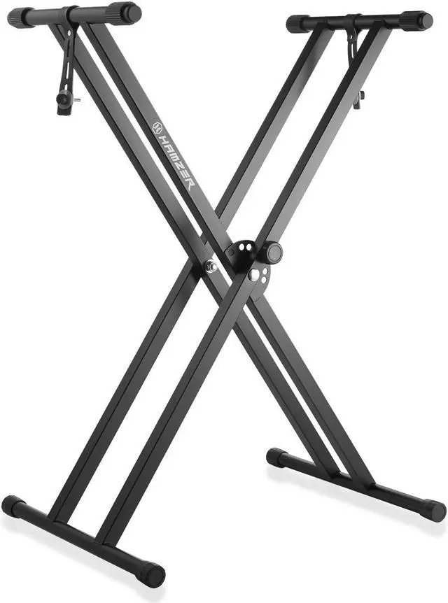 Alt view image 2 of 8 - Hamzer Heavy Duty, Double-X Piano Keyboard Stand - Height Adjustable & Portable Brace w/ Non Slip Caps & Durable Locking Straps, Black