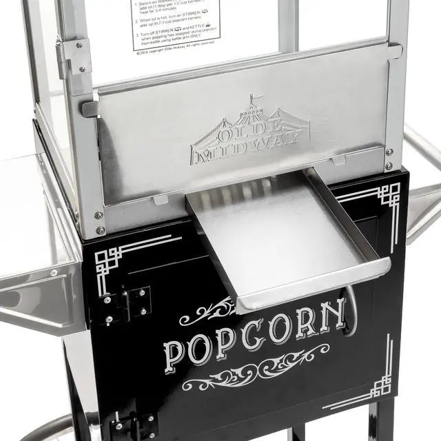 Alt view image 6 of 6 - Olde Midway Vintage Style Popcorn Machine Maker Popper with Cart and 6-Ounce Kettle - Black
