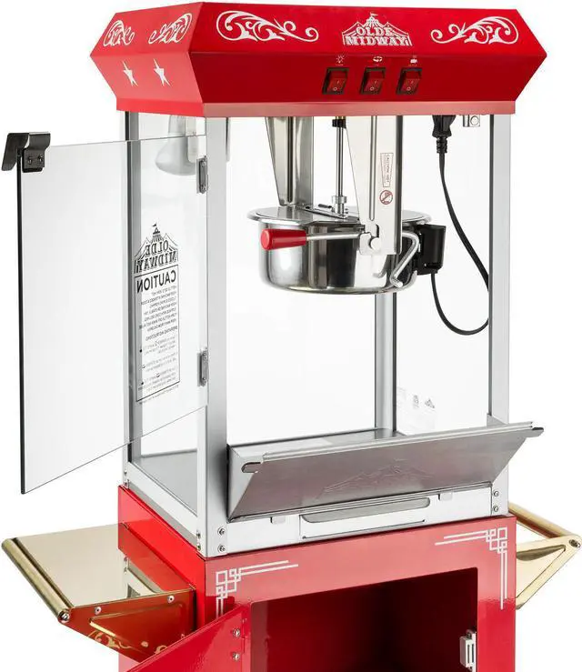 Alt view image 3 of 6 - Olde Midway Vintage Style Popcorn Machine Maker Popper with Cart and 8-Ounce Kettle - Red