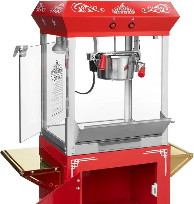 Alt view image 3 of 7 - Olde Midway Vintage Style Popcorn Machine Maker Popper with Cart and 6-Ounce Kettle - Red