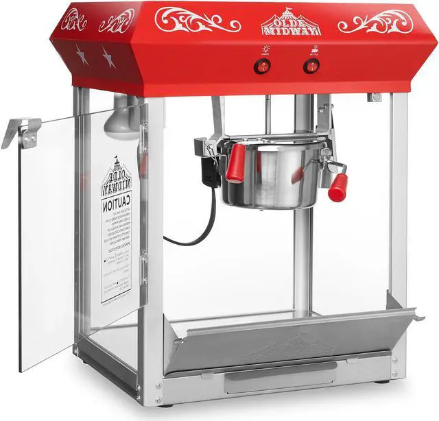 Alt view image 3 of 6 - Olde Midway Bar Style Popcorn Machine Maker Popper with 6-Ounce Kettle - Red