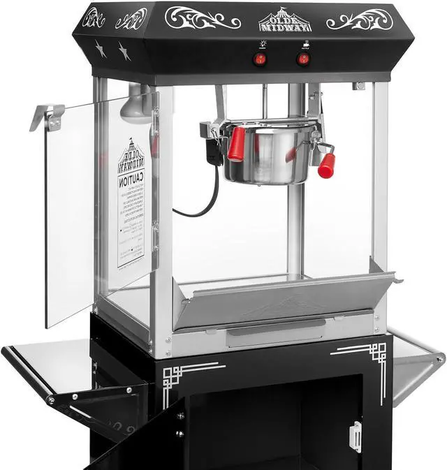 Alt view image 3 of 6 - Olde Midway Vintage Style Popcorn Machine Maker Popper with Cart and 6-Ounce Kettle - Black