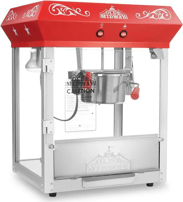 Main image of Olde Midway Bar Style Popcorn Machine Maker Popper with 6-Ounce Kettle - Red