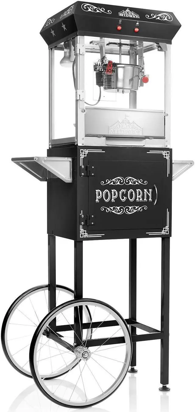 Main image of Olde Midway Vintage Style Popcorn Machine Maker Popper with Cart and 6-Ounce Kettle - Black