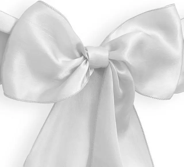 Alt view image 2 of 3 - Lann's Linens - 50 Elegant Satin Wedding/Party Chair Cover Sashes/Bows - Ribbon Tie Back Sash - White