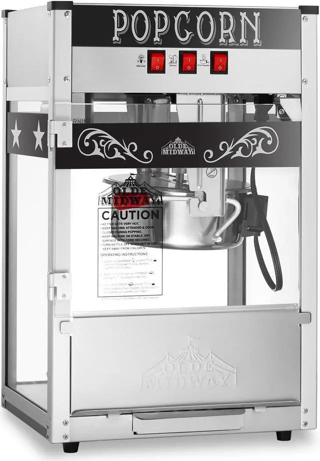 Alt view image 2 of 10 - Olde Midway Commercial Popcorn Machine Maker Popper with 8-Ounce Kettle - Black