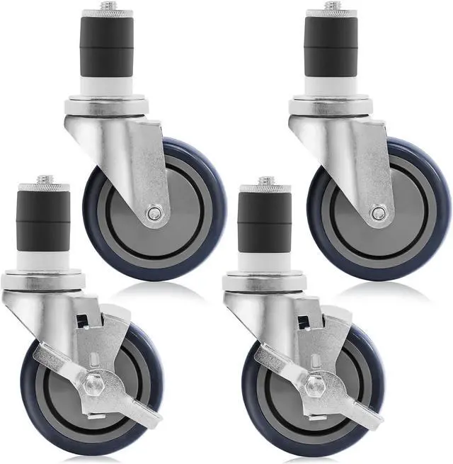Main image of GRIDMANN 4 inch Caster Wheel Set for Commercial Kitchen Prep Tables, 2 Wheels with Brakes, 2 without Brakes