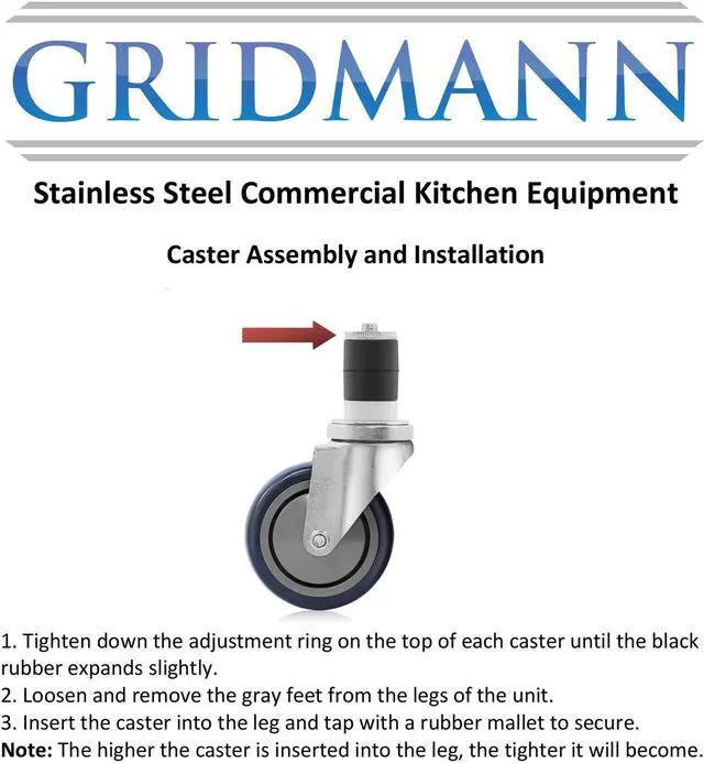 Alt view image 4 of 4 - GRIDMANN 4 inch Caster Wheel Set for Commercial Kitchen Prep Tables, 2 Wheels with Brakes, 2 without Brakes