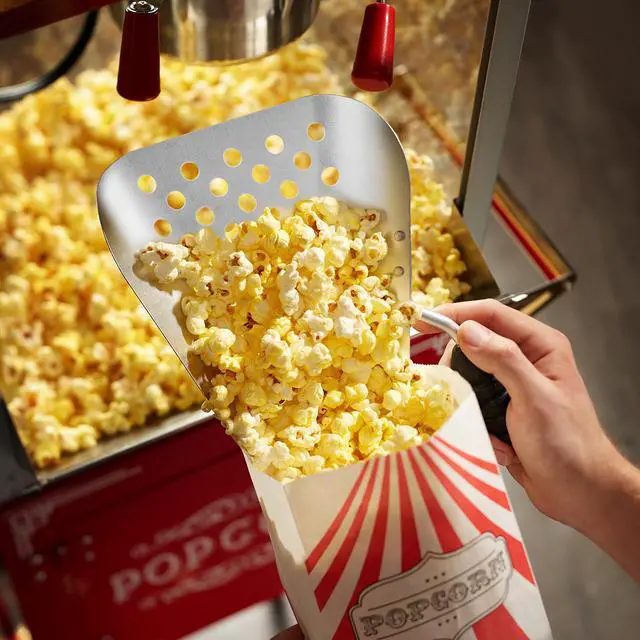 Alt view image 3 of 3 - Olde Midway Commercial Popcorn Scoop with Holes, Aluminum Speed Scooper for Filling Bags and Boxes