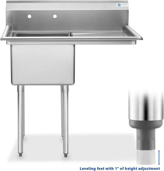 Alt view image 2 of 11 - GRIDMANN Stainless Steel 1 Compartment Utility Sink with Right Drainboard, NSF Certified Commercial Kitchen Sink, 18" x 18" x 12" Bowl