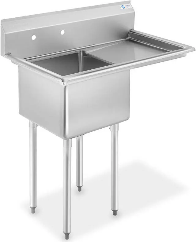 Main image of GRIDMANN Stainless Steel 1 Compartment Utility Sink with Right Drainboard, NSF Certified Commercial Kitchen Sink, 18" x 18" x 12" Bowl