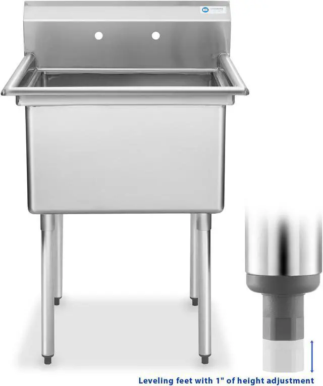 Alt view image 2 of 12 - GRIDMANN 30" Wide Stainless Steel Kitchen Prep & Utility Sink, 1 Compartment NSF Commercial Sink with 24" x 24" Bowl for Restaurant, Laundry, Garage