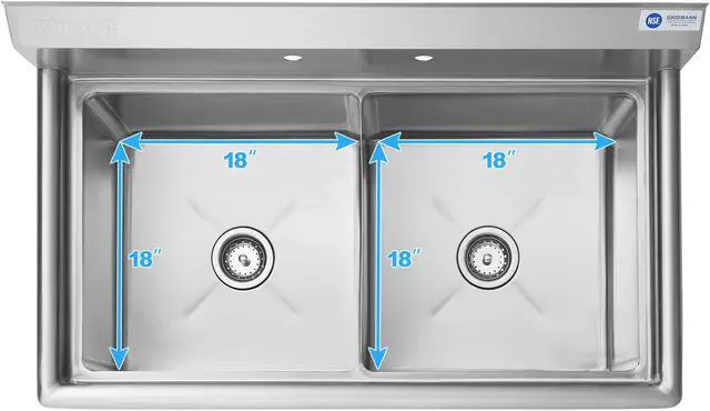 Alt view image 3 of 10 - GRIDMANN 2 Compartment Commercial Stainless Steel Utility Sink, NSF Certified Kitchen Prep Sink for Restaurant, Laundry, Garage