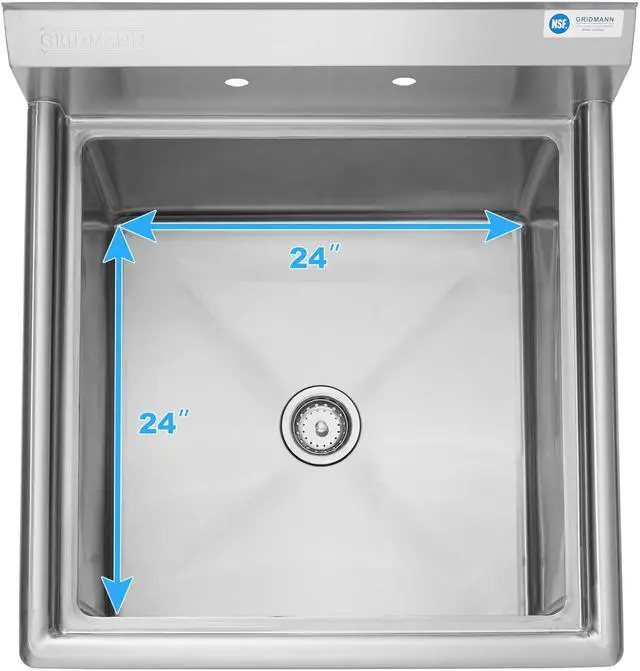 Alt view image 3 of 12 - GRIDMANN 30" Wide Stainless Steel Kitchen Prep & Utility Sink, 1 Compartment NSF Commercial Sink with 24" x 24" Bowl for Restaurant, Laundry, Garage