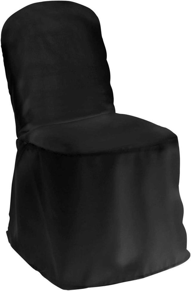 Main image of Lann's Linens 10 pcs Black Polyester Banquet Chair Covers for Wedding, Party, and Receptions - Elegant Cloth Slipcovers