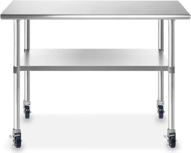 Alt view image 2 of 9 - GRIDMANN NSF Stainless Steel Commercial Kitchen Prep & Work Table w/ 4 Casters (Wheels) - 48 in. x 24 in.