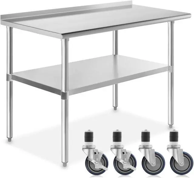 Main image of GRIDMANN NSF Stainless Steel Commercial Kitchen Prep & Work Table w/ Backsplash Plus 4 Casters (Wheels) - 48 in. x 24 in.