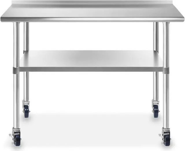 Alt view image 2 of 9 - GRIDMANN NSF Stainless Steel Commercial Kitchen Prep & Work Table w/ Backsplash Plus 4 Casters (Wheels) - 48 in. x 24 in.