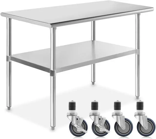 Main image of GRIDMANN NSF Stainless Steel Commercial Kitchen Prep & Work Table w/ 4 Casters (Wheels) - 48 in. x 24 in.