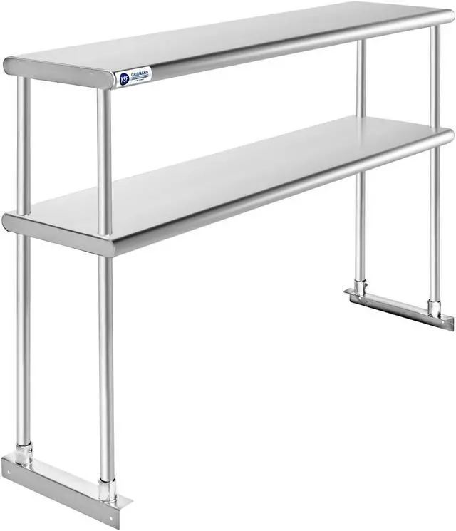 Alt view image 2 of 5 - gridmann nsf stainless steel commercial kitchen prep & work table 2 tier double overshelf  48 in. x 12 in.