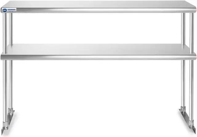 Alt view image 3 of 5 - gridmann nsf stainless steel commercial kitchen prep & work table 2 tier double overshelf  48 in. x 12 in.