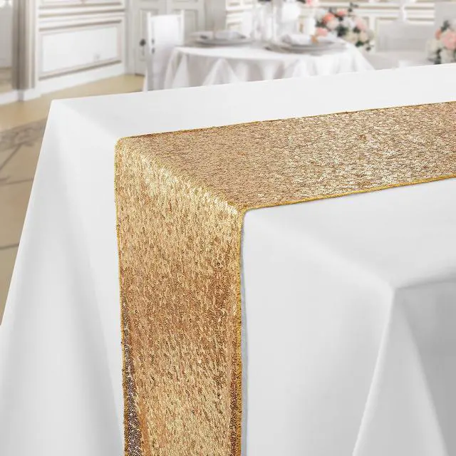 Main image of Lann's Linens 12" x 72" Gold Sequin Table Runner, Sparkly Tablecloth Cover for Wedding, Party, Banquet