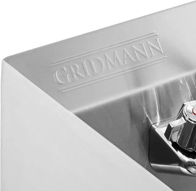 Alt view image 6 of 9 - GRIDMANN Commercial NSF Stainless Steel Sink with Faucet & Side Splashes - Wall Mount Hand Washing Basin