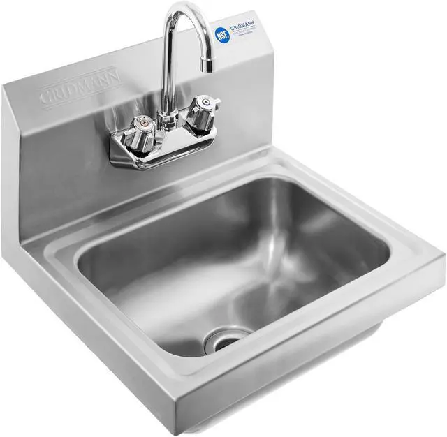 Main image of GRIDMANN Commercial NSF Stainless Steel Sink Wall Mount Hand Washing Basin with Faucet