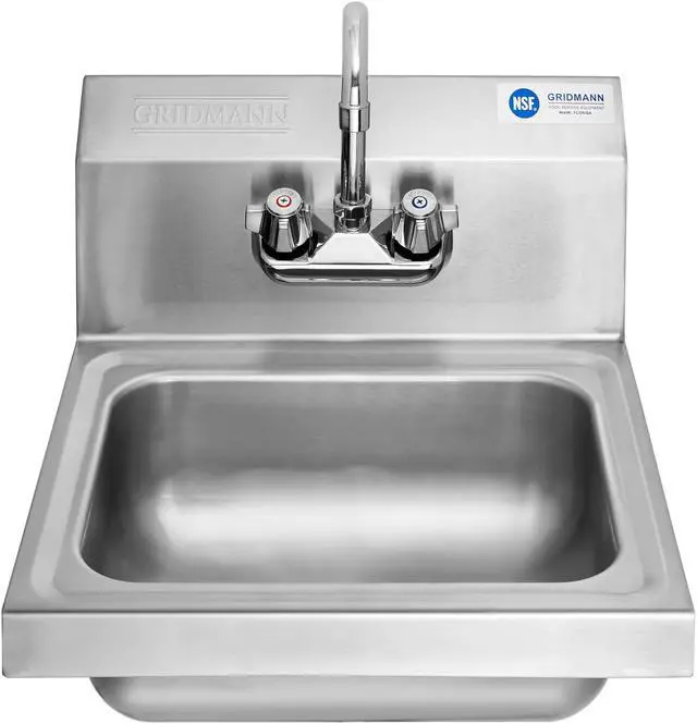 Alt view image 2 of 14 - GRIDMANN Commercial NSF Stainless Steel Sink Wall Mount Hand Washing Basin with Faucet