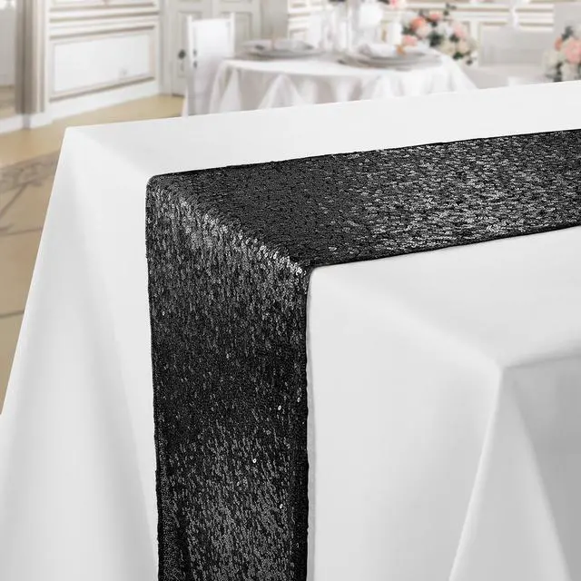 Main image of Lann's Linens 12" x 108" Black Sequin Table Runner, Sparkly Tablecloth Cover for Wedding, Party, Banquet