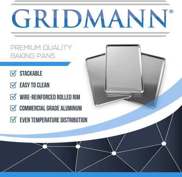 Alt view image 8 of 15 - GRIDMANN 13" x 18" Commercial Grade Aluminum Cookie Sheet Baking Tray Jelly Roll Pan Half Sheet - 6 Pans