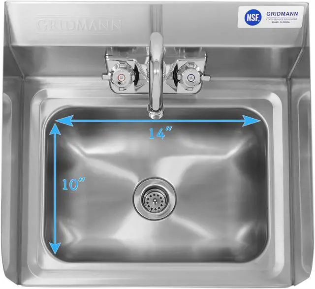 Alt view image 3 of 9 - GRIDMANN Commercial NSF Stainless Steel Sink with Faucet & Side Splashes - Wall Mount Hand Washing Basin