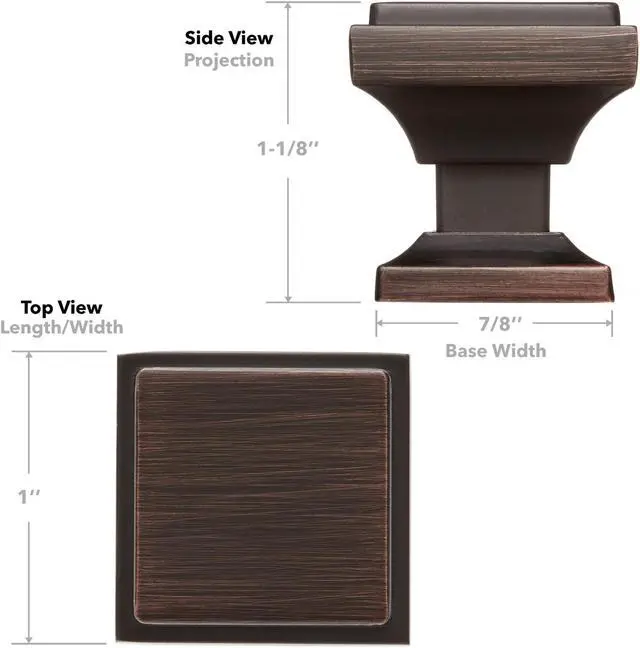 Alt view image 5 of 6 - Cauldham 10 Pack Solid Kitchen Cabinet Knobs Pulls (1-1/8" Square) - Transitional Dresser Drawer/Door Hardware - Style S685 - Oil Rubbed Bronze