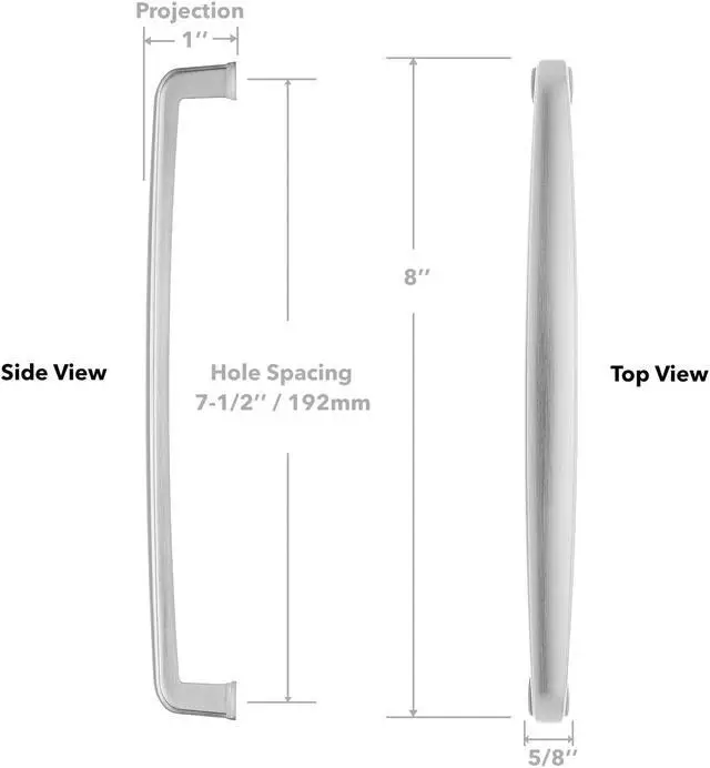 Alt view image 5 of 6 - Cauldham 5 Pack Solid Kitchen Cabinet Handles (7-1/2" Hole Centers) - Drawer/Door Hardware - Style T765 - Satin Nickel