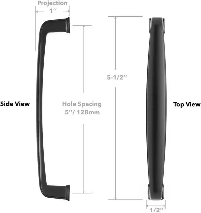 Alt view image 5 of 6 - Cauldham 10 Pack Solid Kitchen Cabinet Handles (5" Hole Centers) - Drawer/Door Hardware - Style T765 - Matte Black